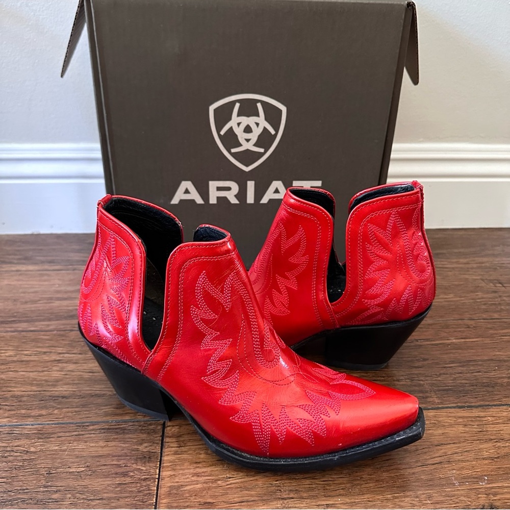 Ariat Red Leather Western Ankle Boots - Picture 5 of 5